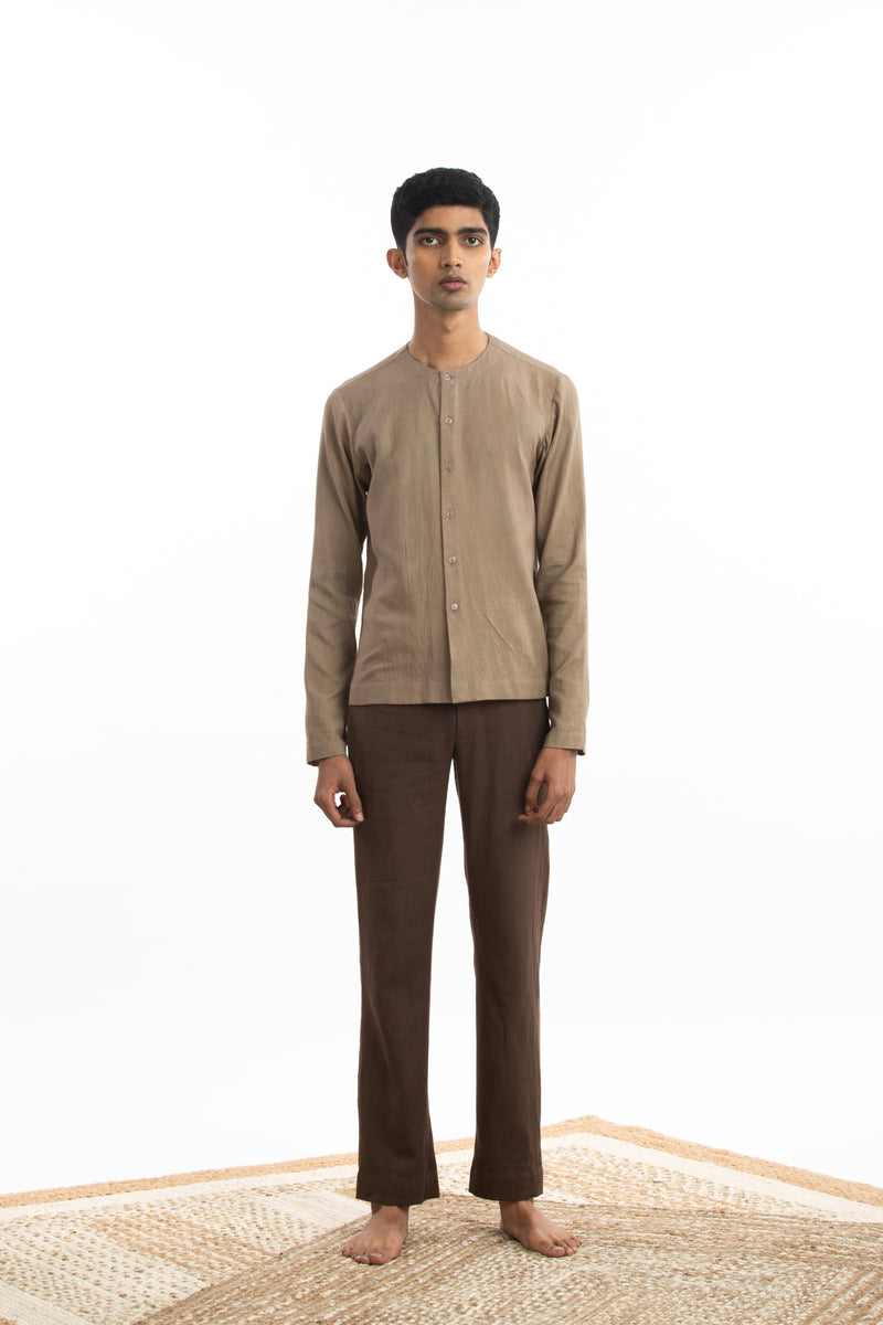 Handwoven Round Neck Beige Zen Shirt by Akaaro Men for men Worldwide