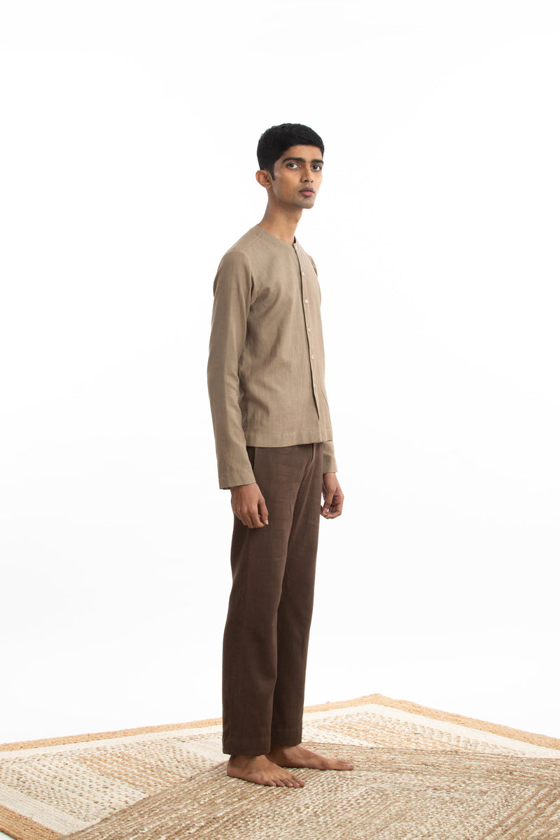 Handwoven Round Neck Beige Zen Shirt by Akaaro Men for men Worldwide
