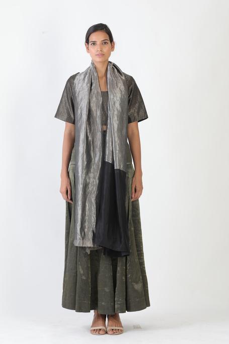 Handwoven Silver Black Metallic Dupatta by Akaaro for women Worldwide