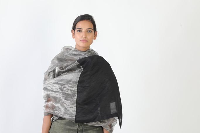 Handwoven Silver Black Metallic Dupatta by Akaaro for women Worldwide