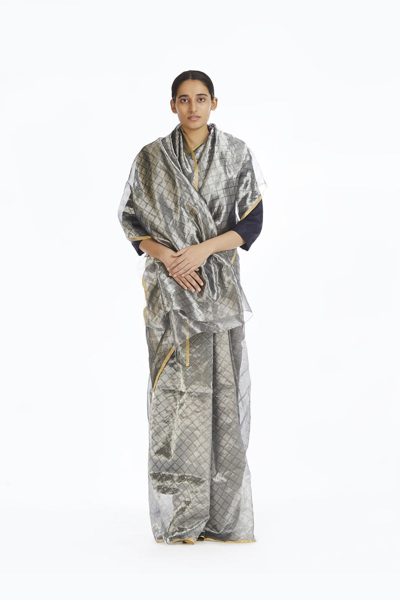 Handwoven Silver Longline Metallic Saree by Akaaro for women Worldwide