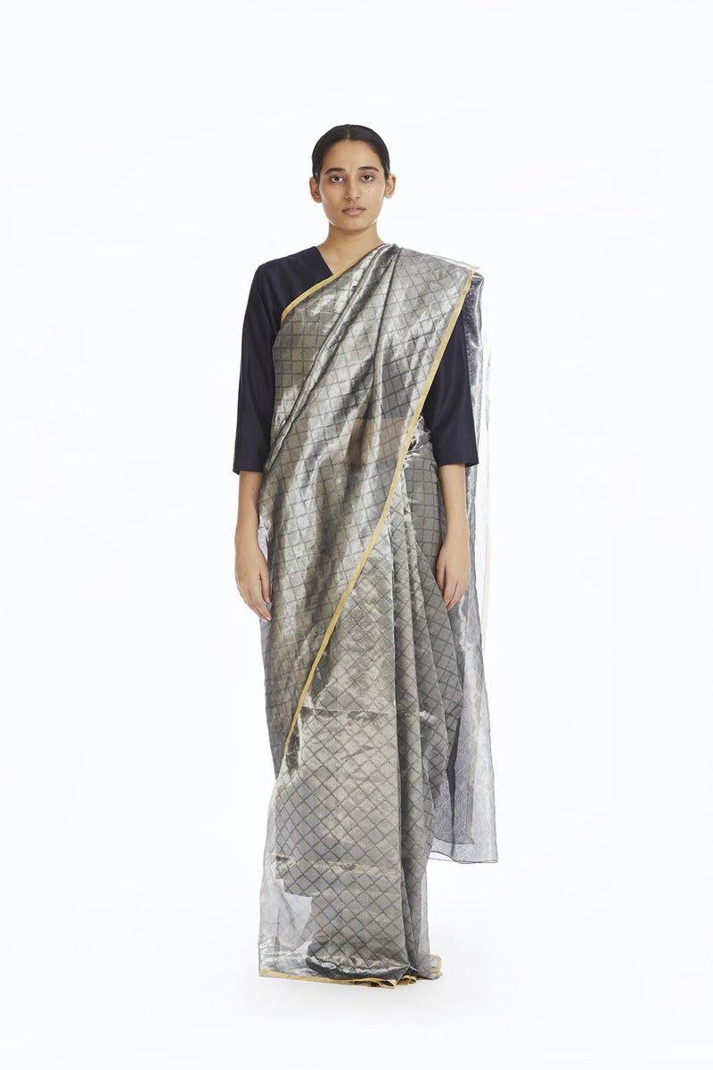 Handwoven Silver Longline Metallic Saree by Akaaro for women Worldwide