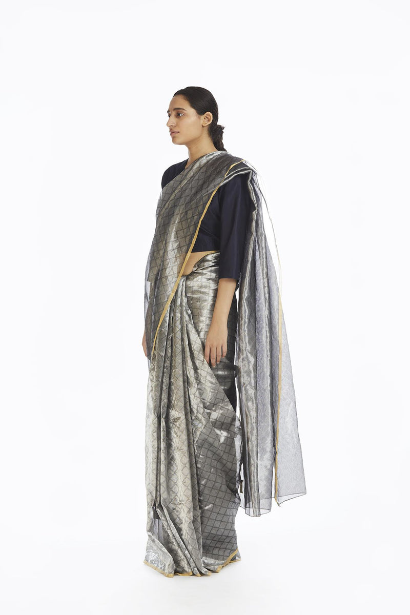 Handwoven Silver Longline Metallic Saree by Akaaro for women Worldwide