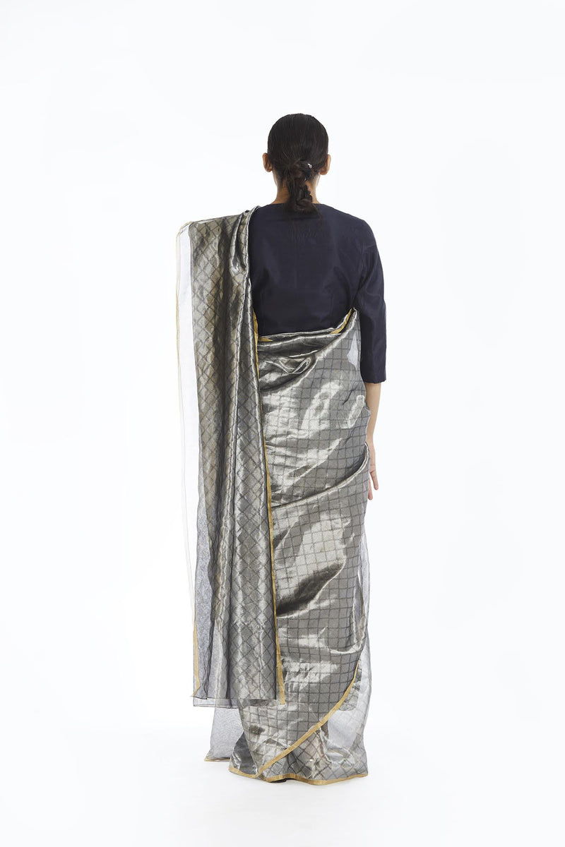 Handwoven Silver Longline Metallic Saree by Akaaro for women Worldwide