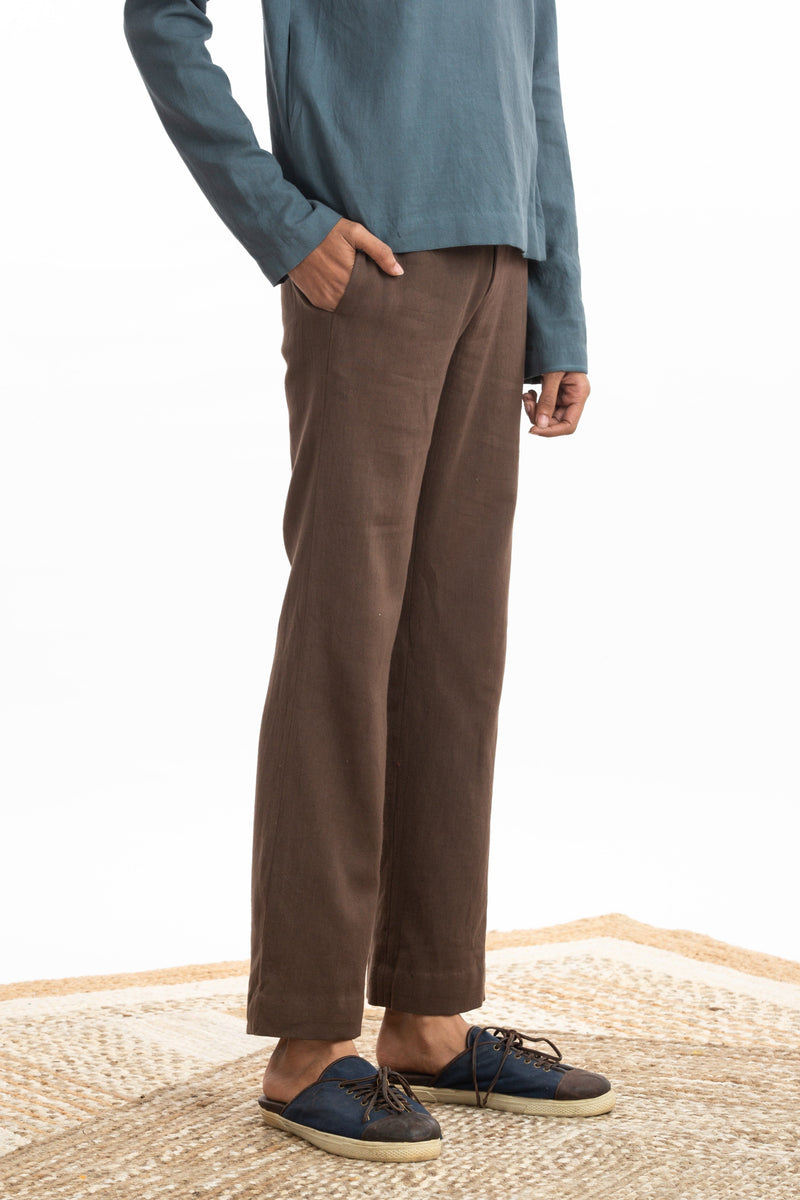 Handwoven Straight Brown Trouser by Akaaro Men for men Worldwide