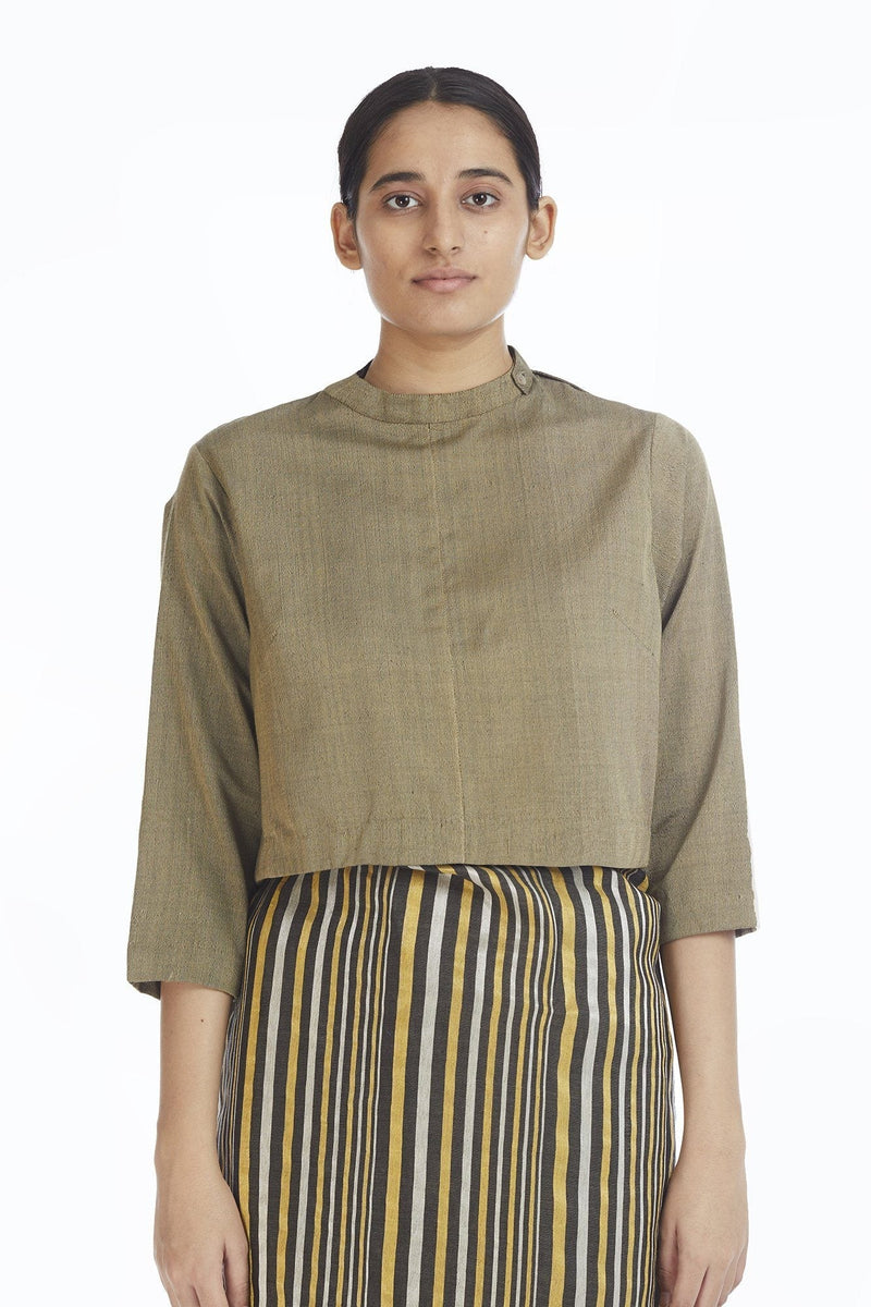 Handwoven Striped Linen Zari Cotton Silk Saree by Akaaro for women Worldwide