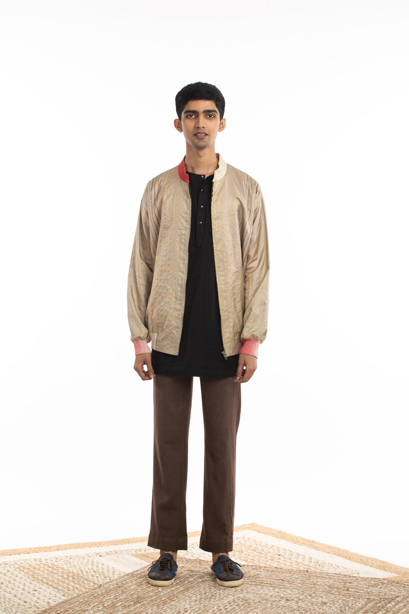 Handwoven Striped Silk Bomber Jacket by Akaaro Men for men Worldwide