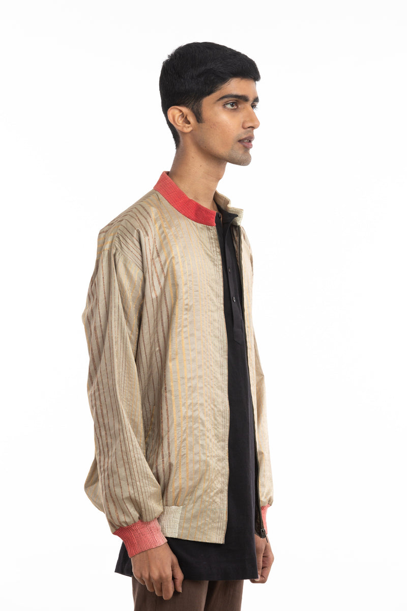Handwoven Striped Silk Bomber Jacket by Akaaro Men for men Worldwide
