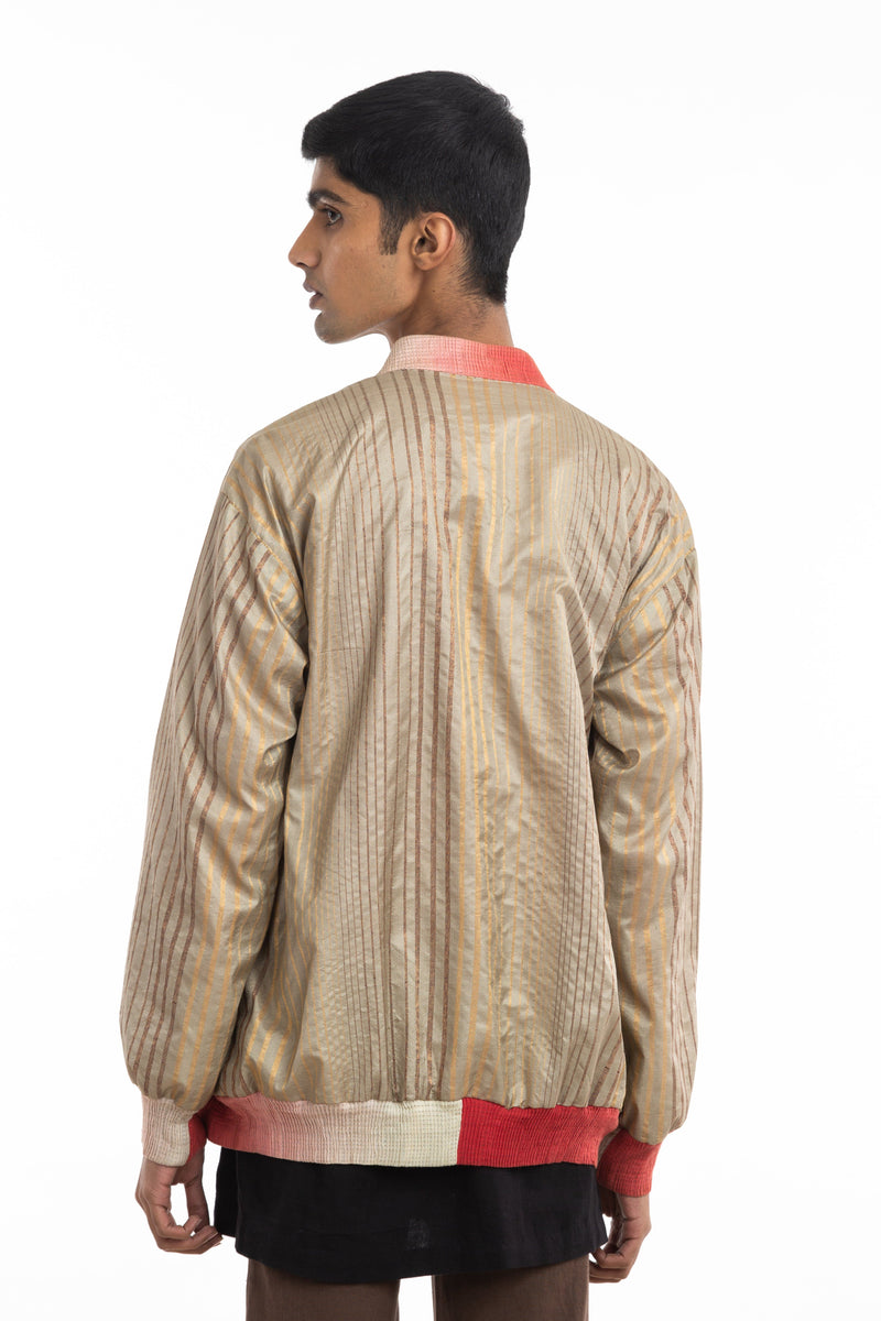 Handwoven Striped Silk Bomber Jacket by Akaaro Men for men Worldwide