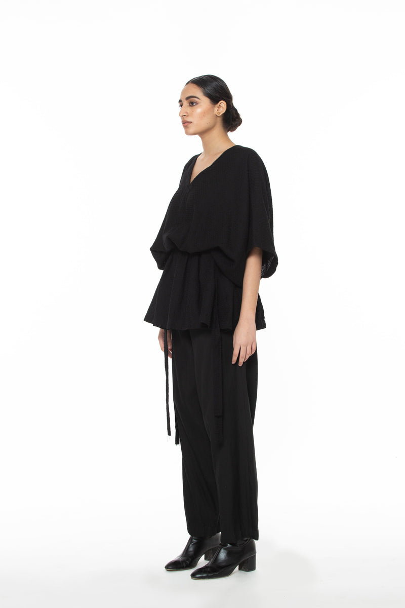Handwoven V Neck Side Tie Marino Wool Top by Akaaro for women Worldwide