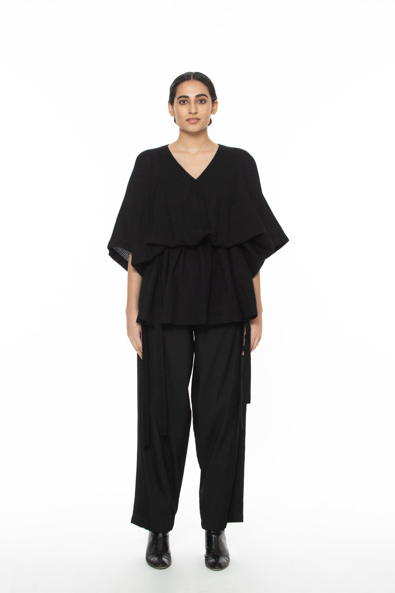 Handwoven V Neck Side Tie Marino Wool Top by Akaaro for women Worldwide