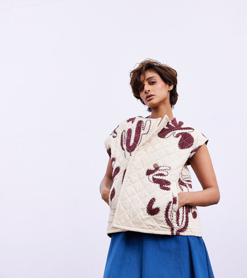 Hazel vest jacket cotton by Khara Kapas in white for women Worldwide
