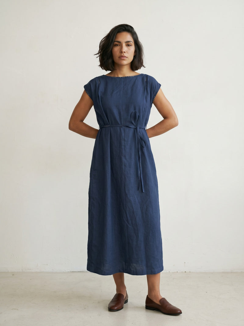 Erna Muted Indigo Dress hemploop, lyocell dress by Doodlage in indigo for women Worldwide