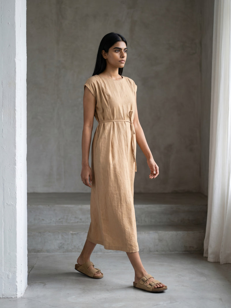 Erna Sand Beige Dress hemploop, lyocell dress by Doodlage in beige for women Worldwide