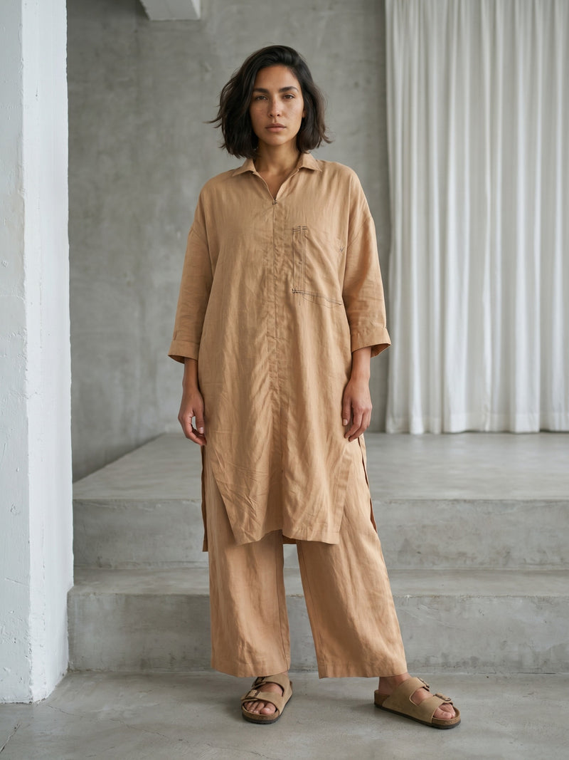 Aurora Beige Pants hemploop, lyocell pant/trouser by Doodlage in beige for women Worldwide