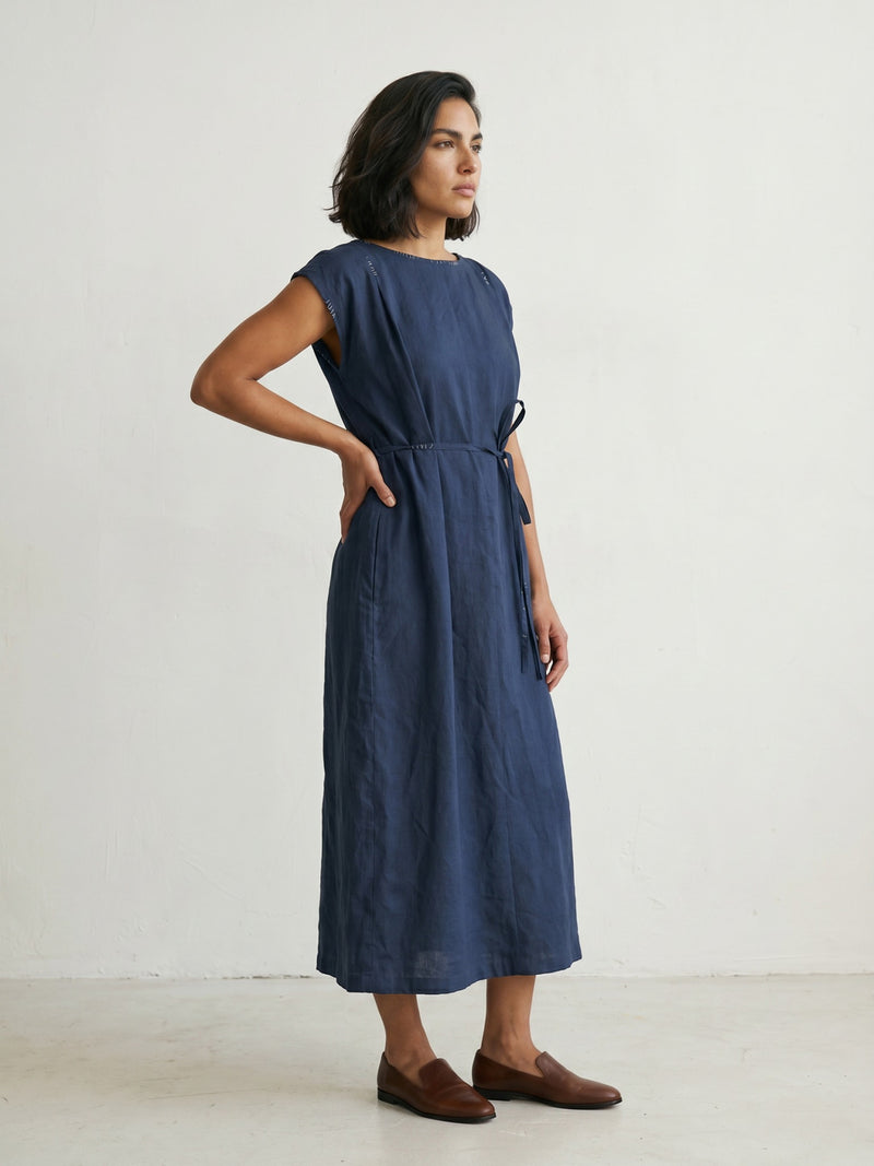 Erna Muted Indigo Dress hemploop, lyocell dress by Doodlage in indigo for women Worldwide