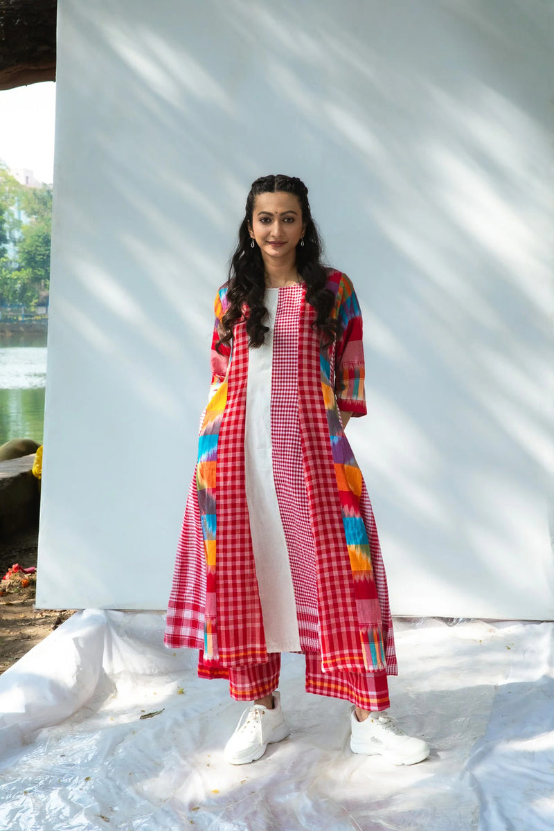 The Cloud Cluster 16 Panelled Set gamcha co-ord set by 145 East in multicolour, red, white for women Worldwide