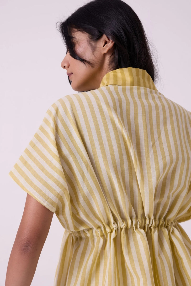 Sajith Yellow Striped Handwoven Tie Top handwoven cotton top/shirt by The Summer House in yellow for women Worldwide