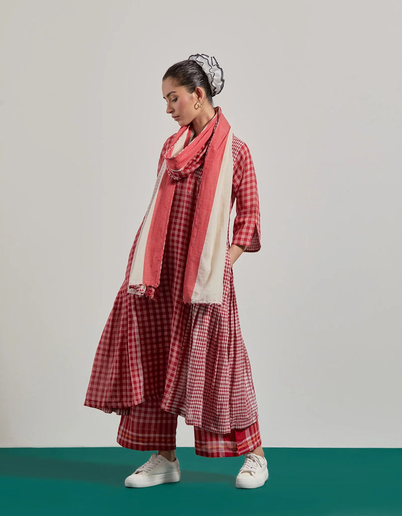 Red Overlap Pleated Set gamcha co-ord set by 145 East in red for women Worldwide