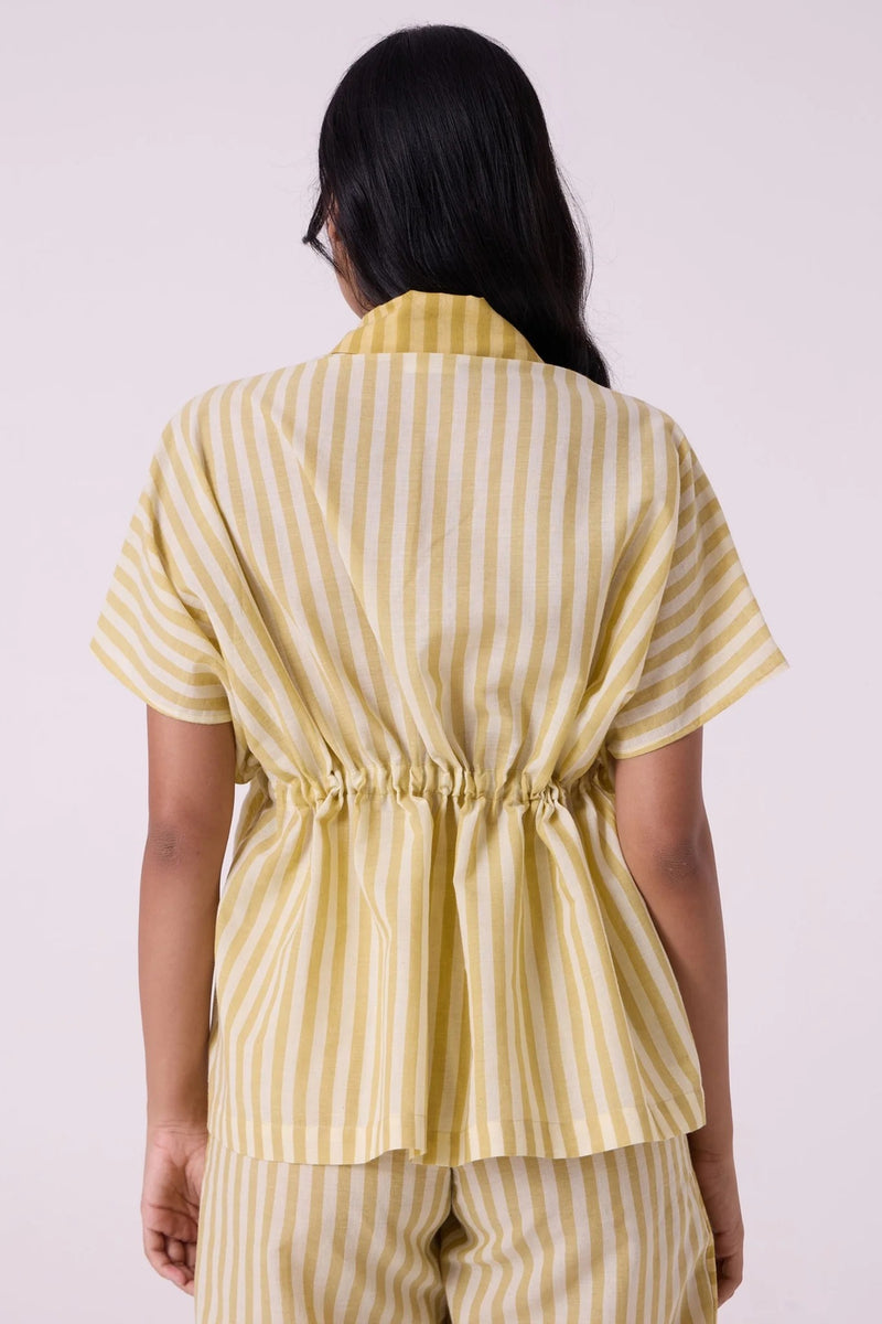 Sajith Yellow Striped Handwoven Tie Top handwoven cotton top/shirt by The Summer House in yellow for women Worldwide