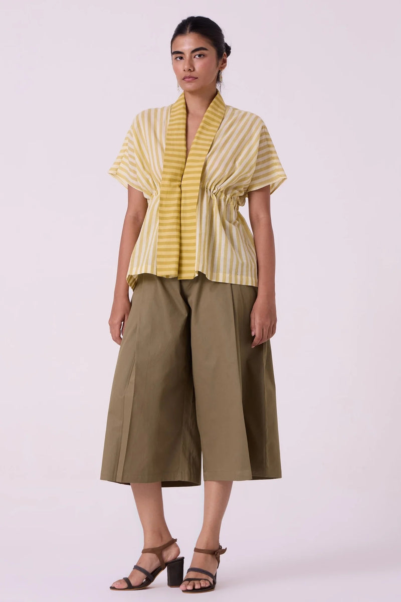 Sajith Yellow Striped Handwoven Tie Top handwoven cotton top/shirt by The Summer House in yellow for women Worldwide
