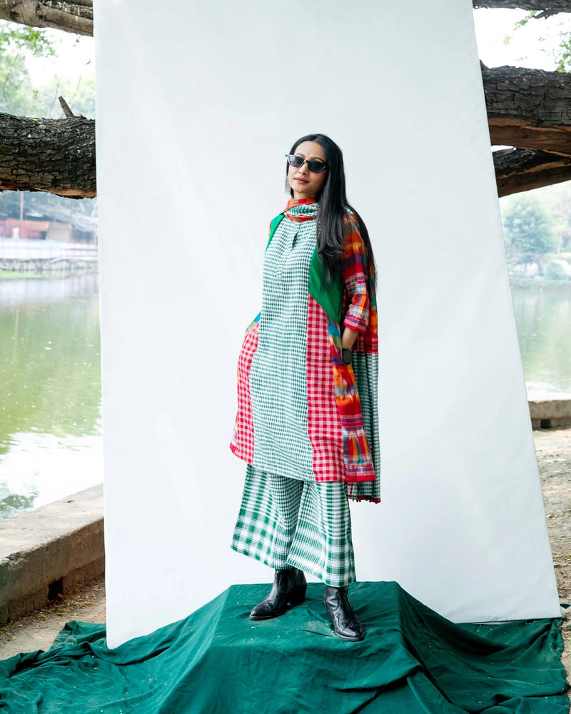 Wildflower Waltz Set gamcha co-ord set by 145 East in green, red, multicolour for women Worldwide
