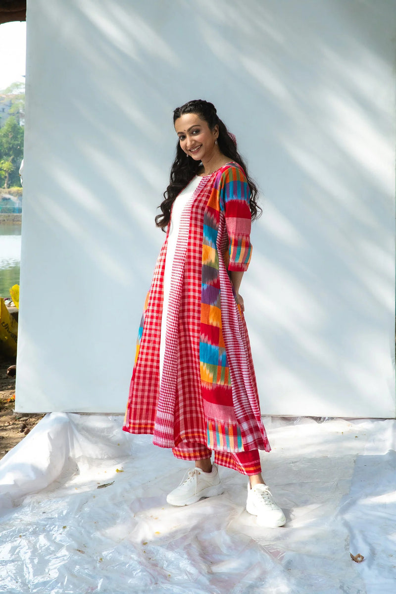 The Cloud Cluster 16 Panelled Set gamcha co-ord set by 145 East in multicolour, red, white for women Worldwide