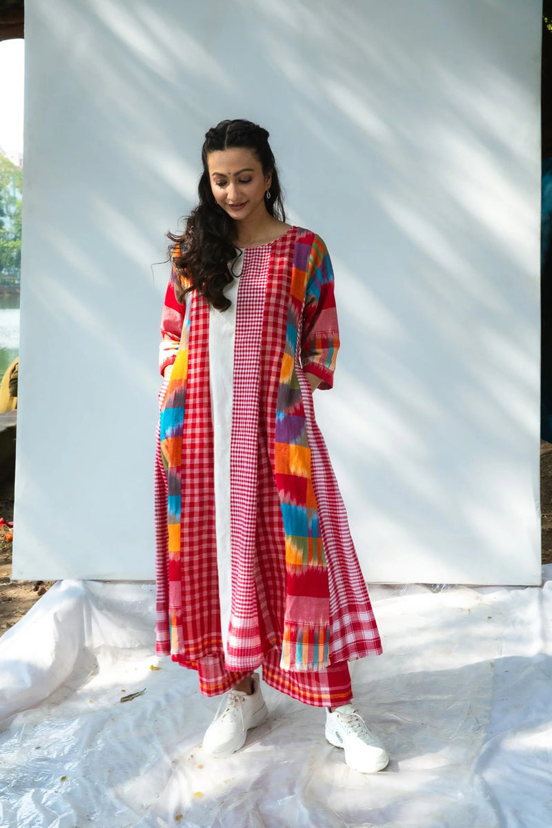 The Cloud Cluster 16 Panelled Set gamcha co-ord set by 145 East in multicolour, red, white for women Worldwide