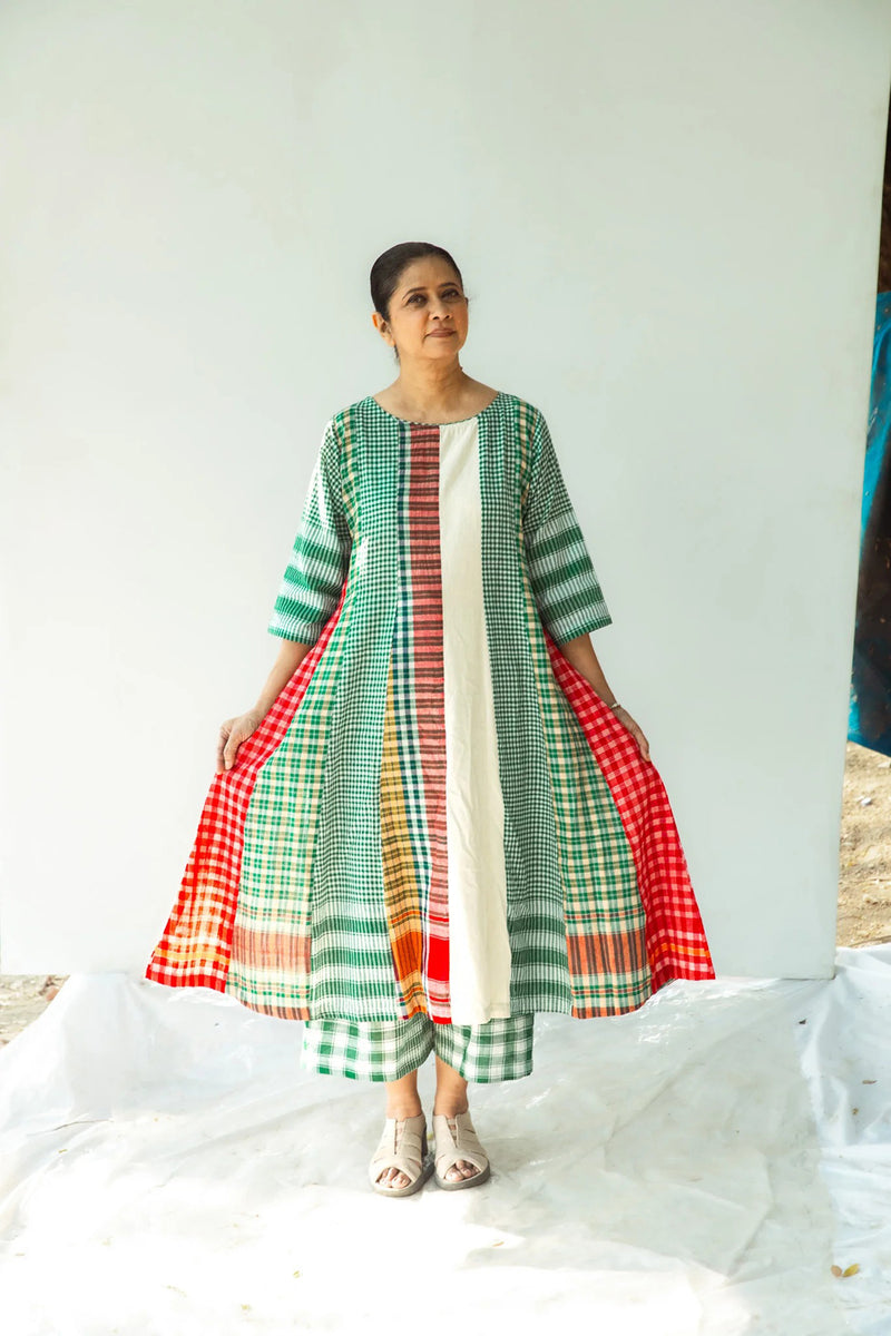 The Green Beret 16 Panelled Set cotton,gamcha co-ord set by 145 East in green for women Worldwide