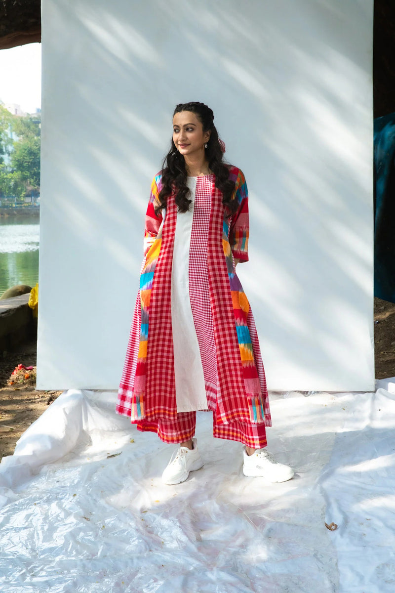 The Cloud Cluster 16 Panelled Set gamcha co-ord set by 145 East in multicolour, red, white for women Worldwide