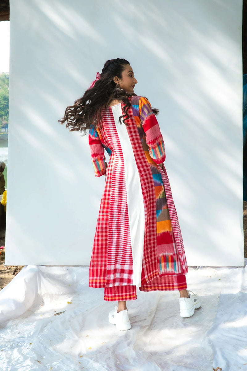 The Cloud Cluster 16 Panelled Set gamcha co-ord set by 145 East in multicolour, red, white for women Worldwide