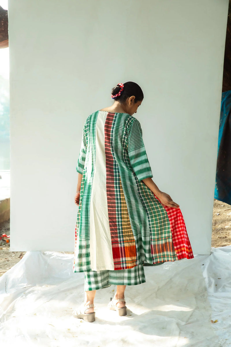 The Green Beret 16 Panelled Set cotton,gamcha co-ord set by 145 East in green for women Worldwide
