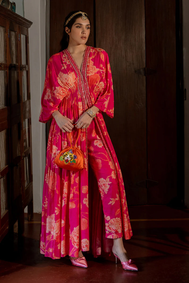 Saskia Kaftan Set cotton silk indo-western by Paulmi & Harsh in pink for women Worldwide