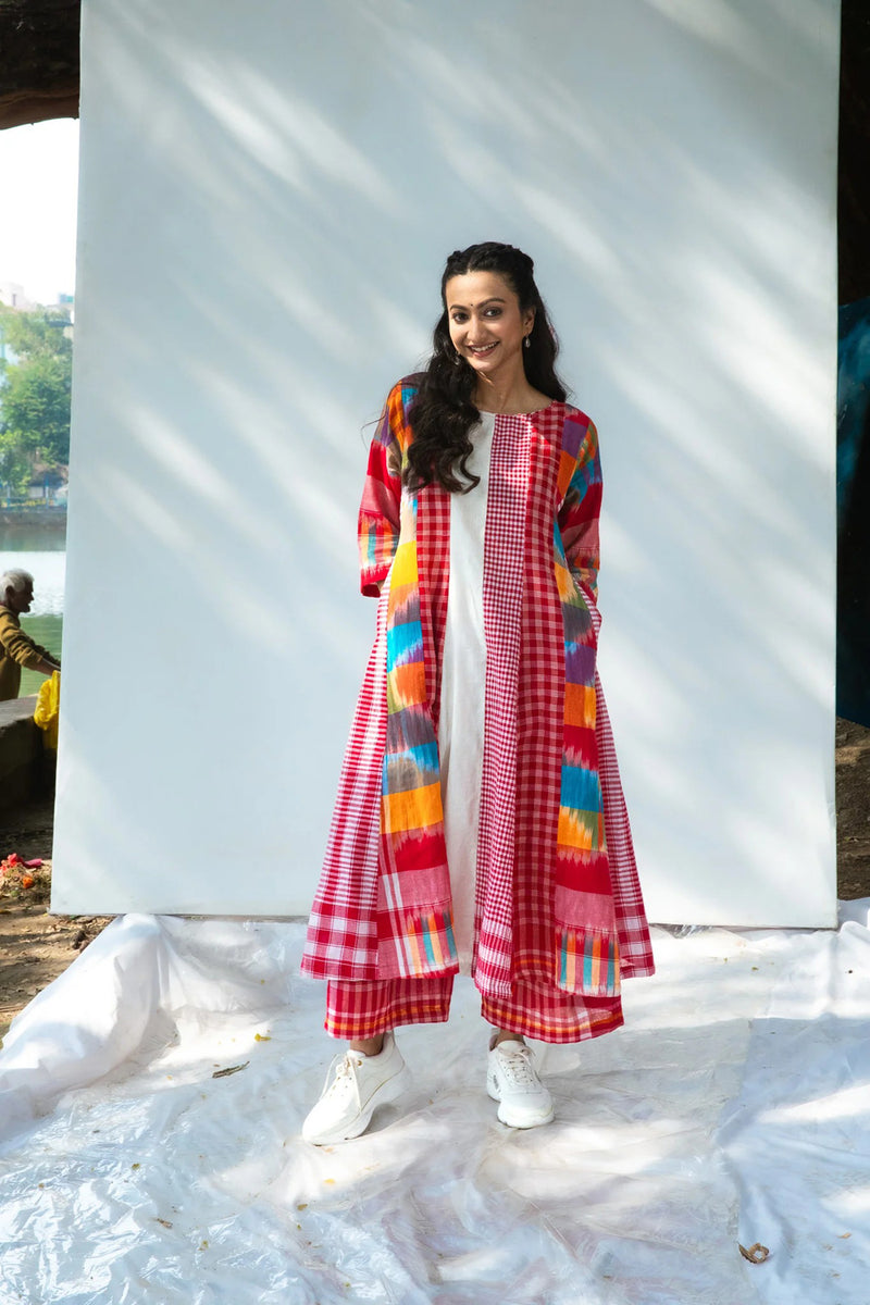 The Cloud Cluster 16 Panelled Set gamcha co-ord set by 145 East in multicolour, red, white for women Worldwide