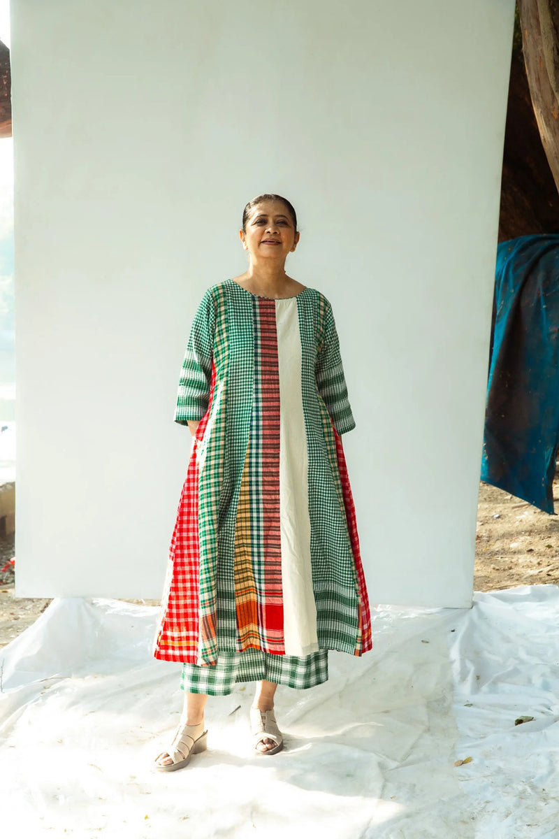 The Green Beret 16 Panelled Set cotton,gamcha co-ord set by 145 East in green for women Worldwide