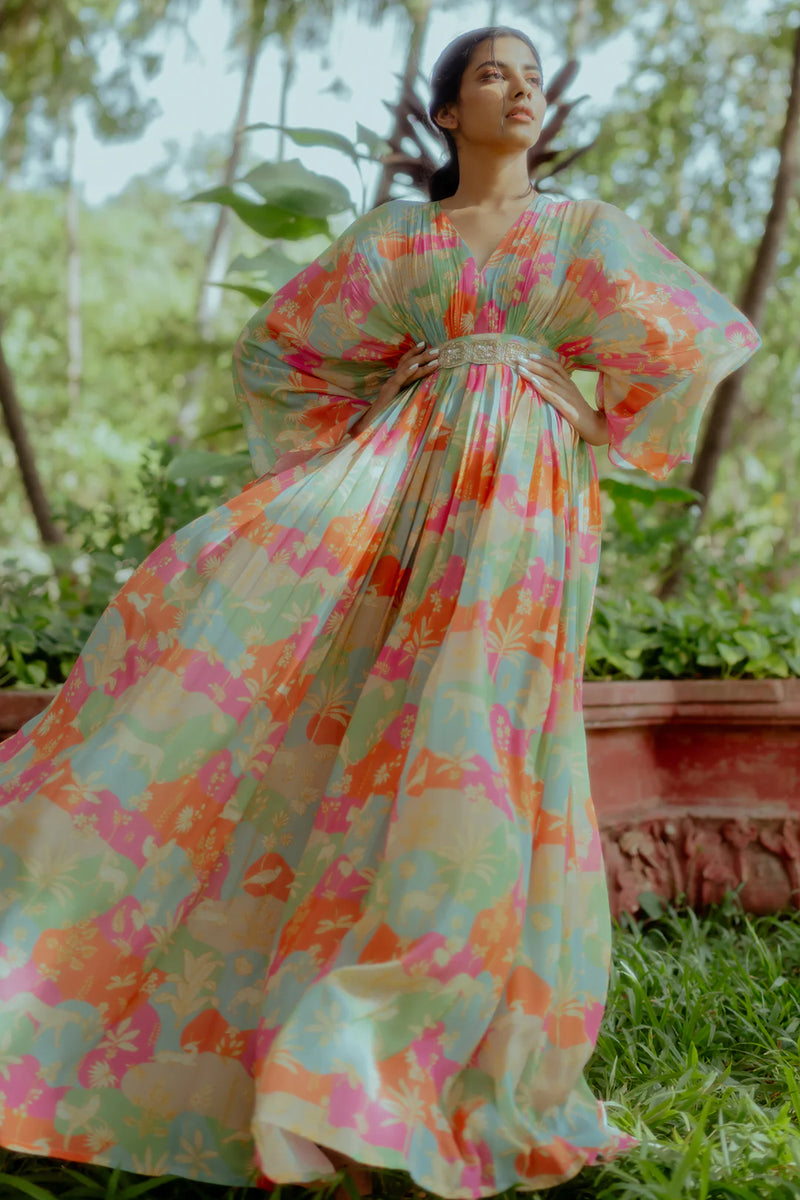 Sorrel Kaftan pure crepe indo-western by Paulmi & Harsh in sea green for women Worldwide
