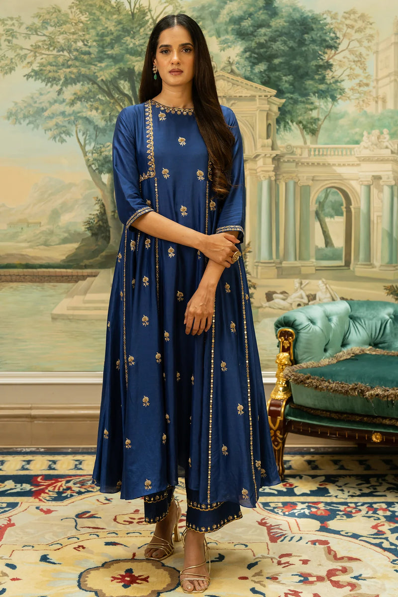 Tenley Kurta Set – Blue chiniya silk kurta/kurta set by Paulmi & Harsh in blue for women Worldwide