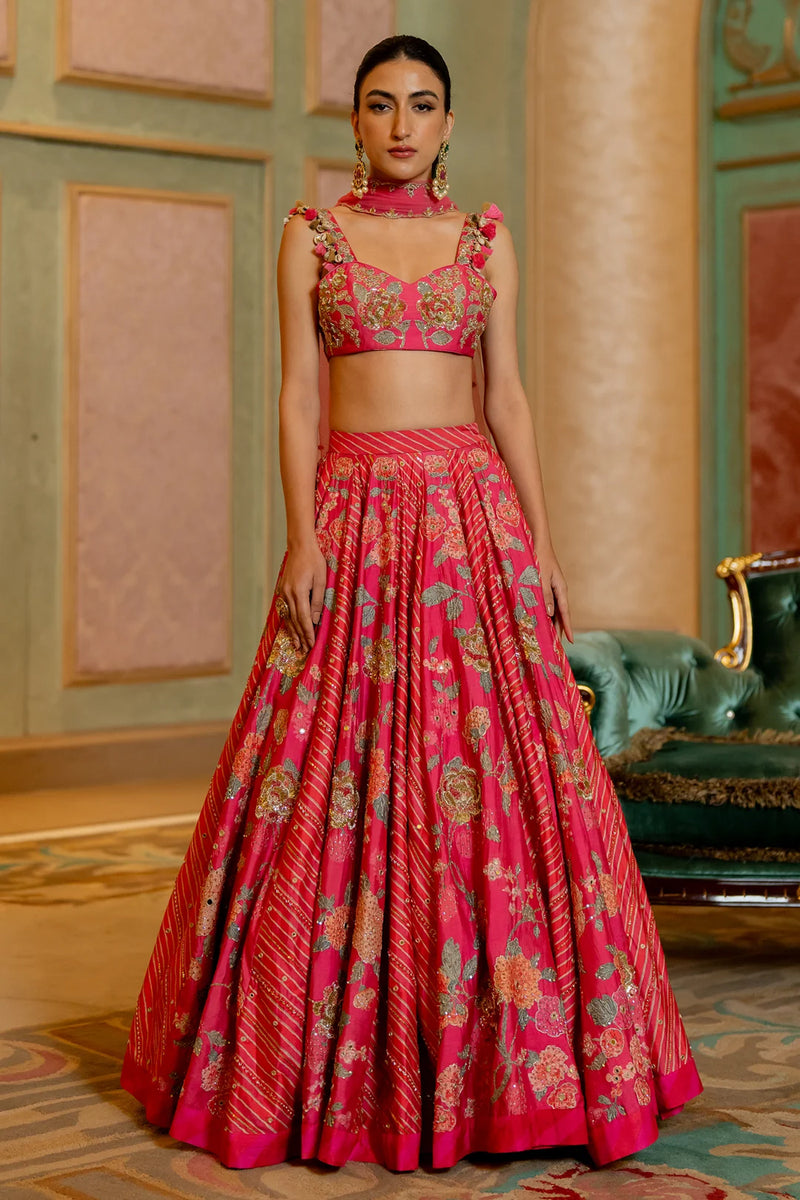 Aviva Lehenga Set chiniya silk lehenga sets by Paulmi & Harsh in pink for women Worldwide