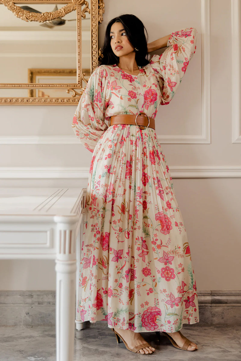 Haya Dress maxi dress - cotton silk indo-western by Paulmi & Harsh in ivory for women Worldwide