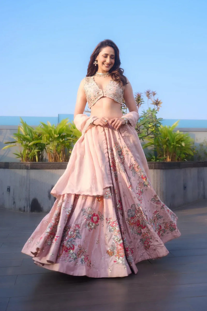 Jaiswal Pragya In The Vincenza Lehenga Set chiniya silk lehenga sets by Paulmi & Harsh in pink for women Worldwide