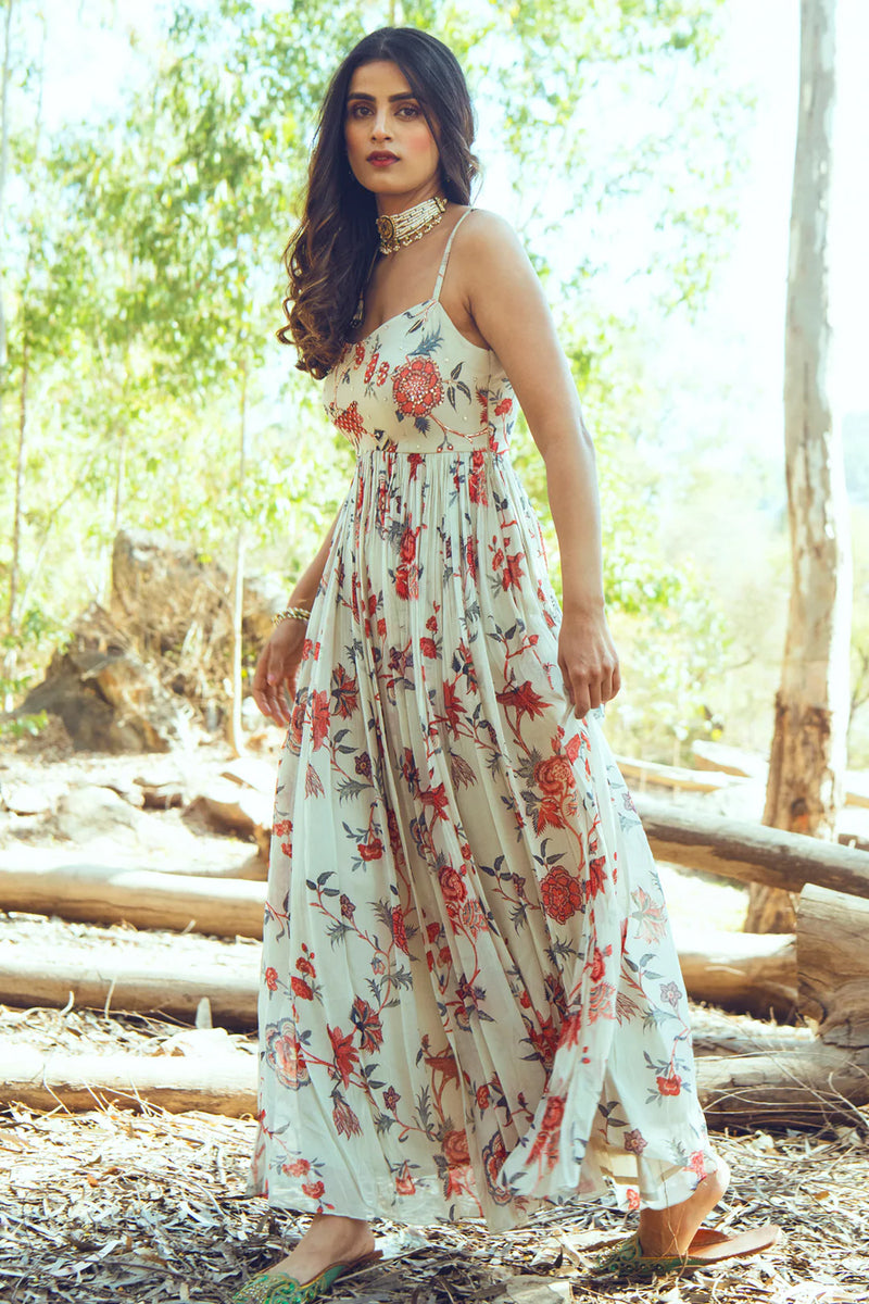 Sanvi Maxi viscose georgette indo-western by Paulmi & Harsh in ivory for women Worldwide