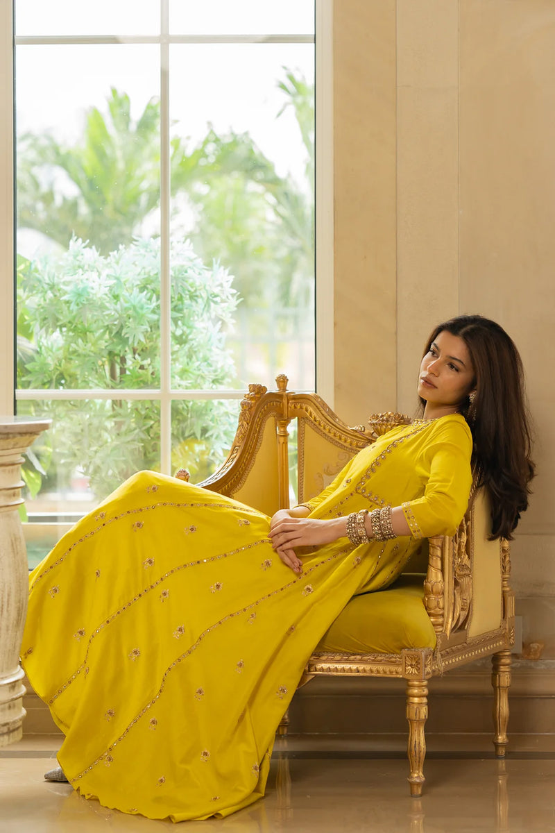 Tenley Kurta Set – Yellow chiniya silk kurta/kurta set by Paulmi & Harsh in yellow for women Worldwide