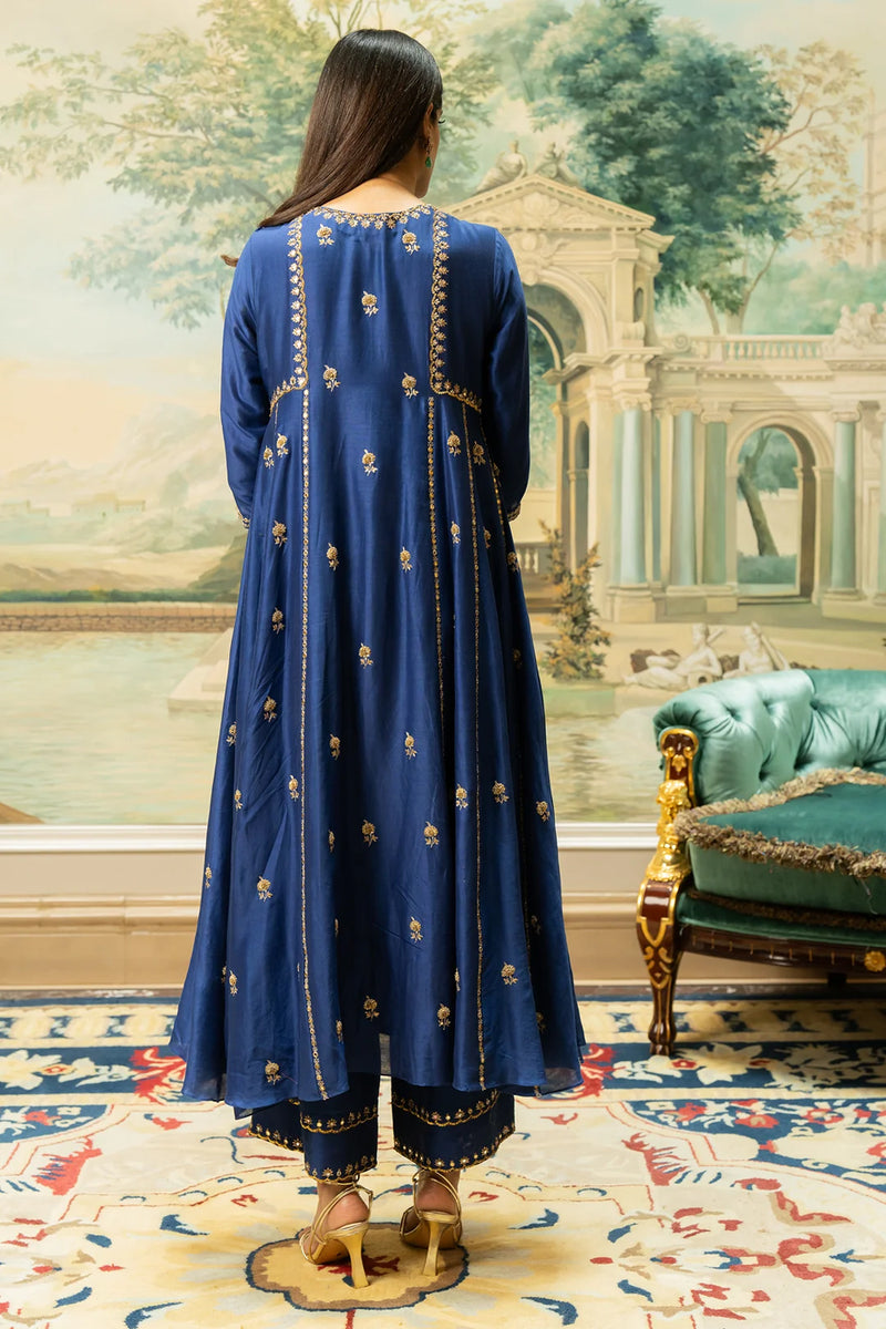 Tenley Kurta Set – Blue chiniya silk kurta/kurta set by Paulmi & Harsh in blue for women Worldwide