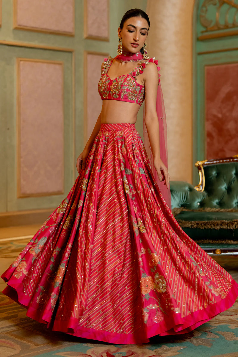 Aviva Lehenga Set chiniya silk lehenga sets by Paulmi & Harsh in pink for women Worldwide