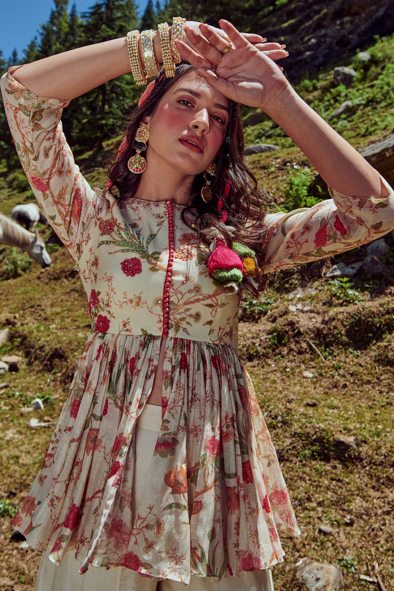Ivora Peplum Set malai chanderi indo-western by Paulmi & Harsh in ivory for women Worldwide