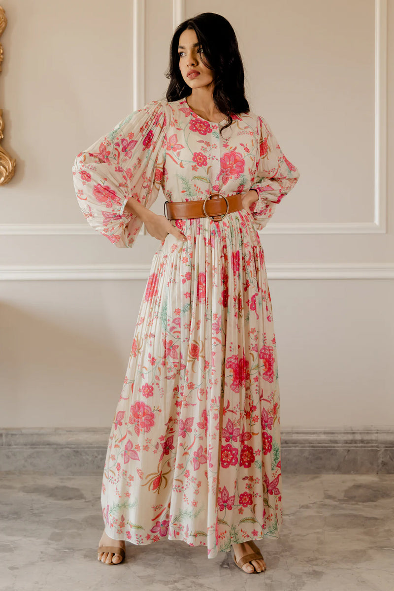 Haya Dress maxi dress - cotton silk indo-western by Paulmi & Harsh in ivory for women Worldwide