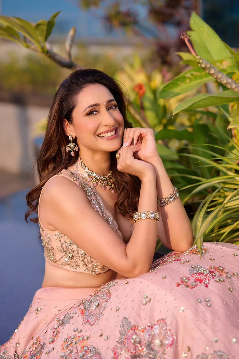 Jaiswal Pragya In The Vincenza Lehenga Set chiniya silk lehenga sets by Paulmi & Harsh in pink for women Worldwide