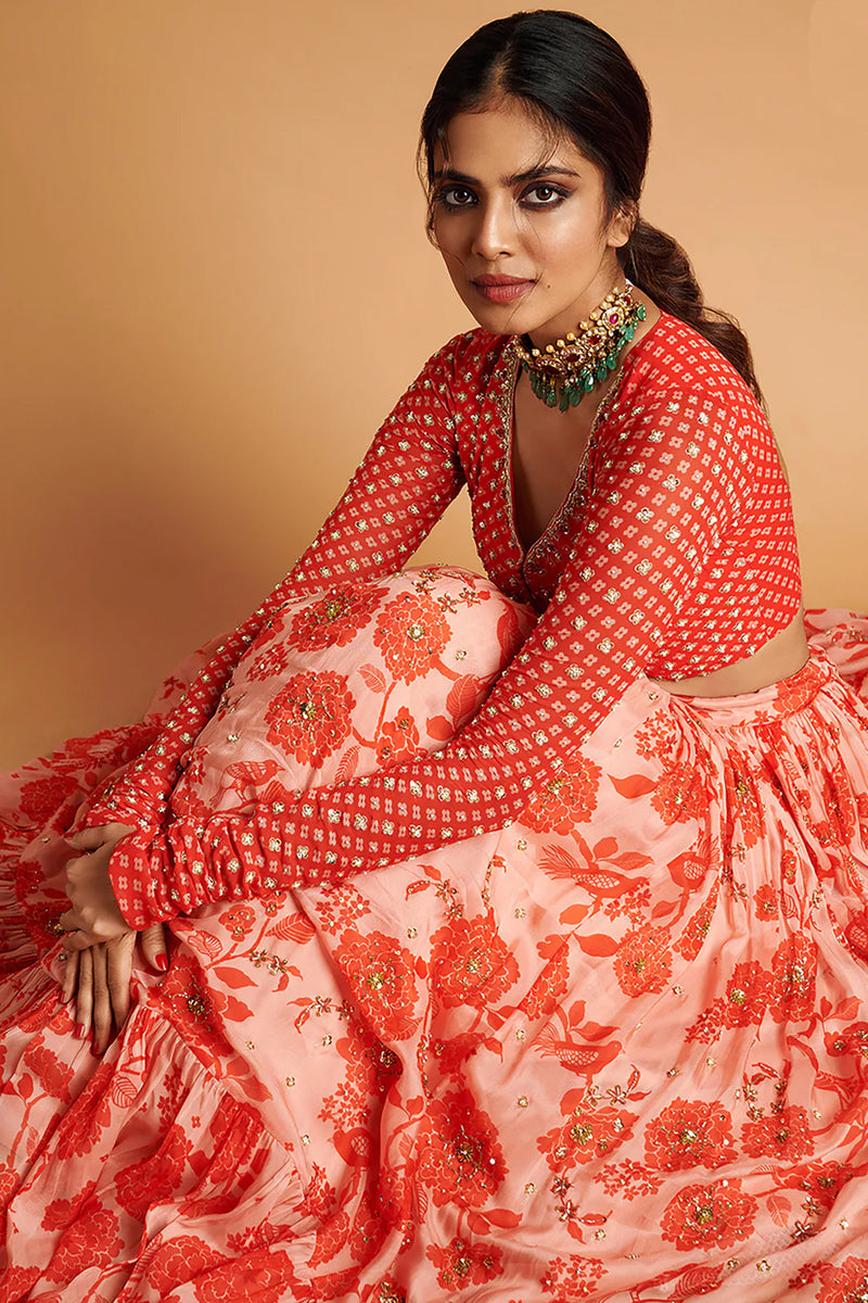 Malavika Mohanan In The Nadya Lehenga Set viscose georgette lehenga sets by Paulmi & Harsh in orange for women Worldwide
