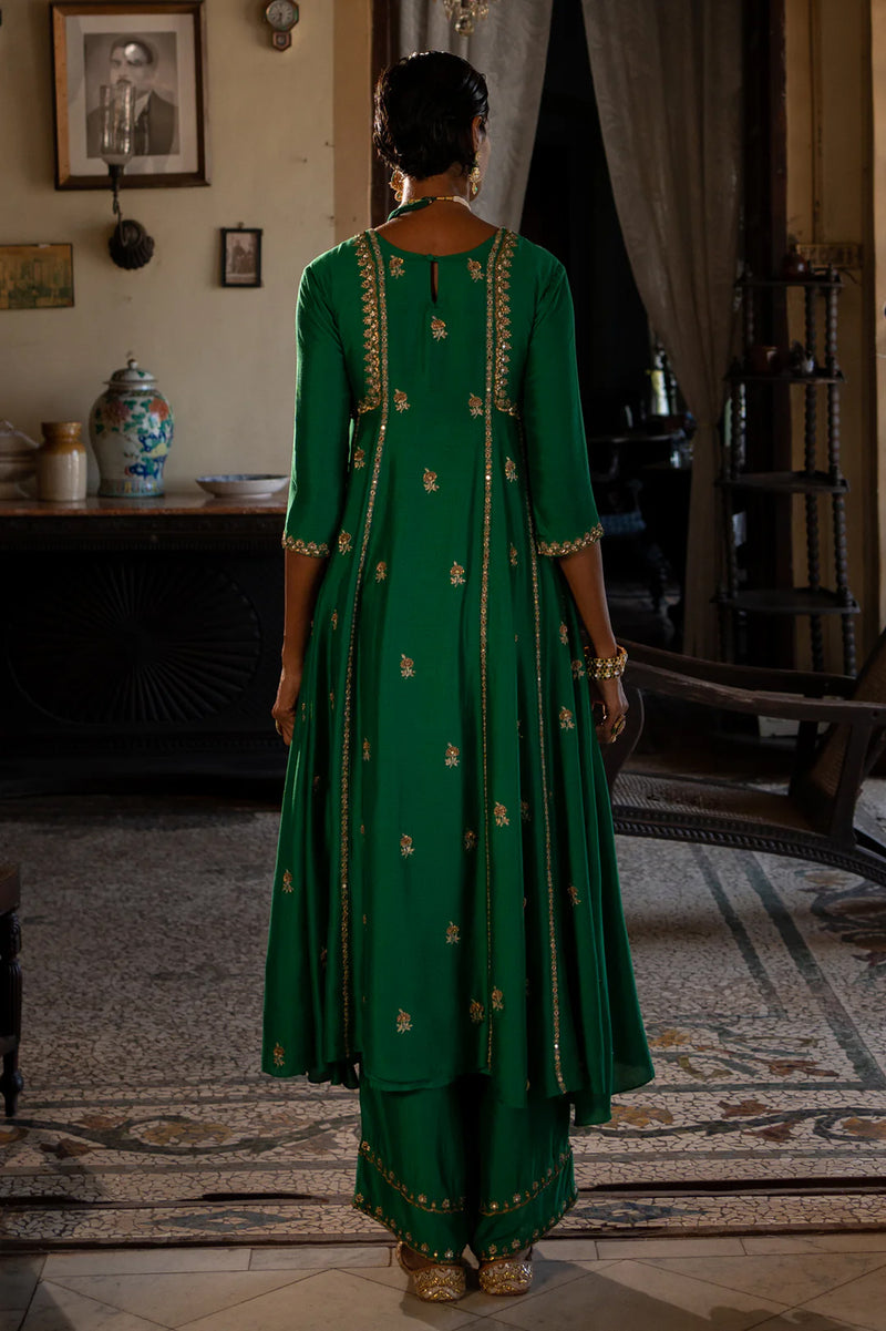 Aakasha Anarkali Set chiniya silk kurta/kurta set by Paulmi & Harsh in green for women Worldwide