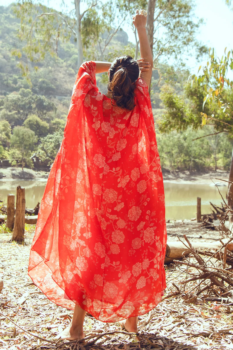 Hazel Kaftan – Red viscose georgette indo-western by Paulmi & Harsh in orange for women Worldwide